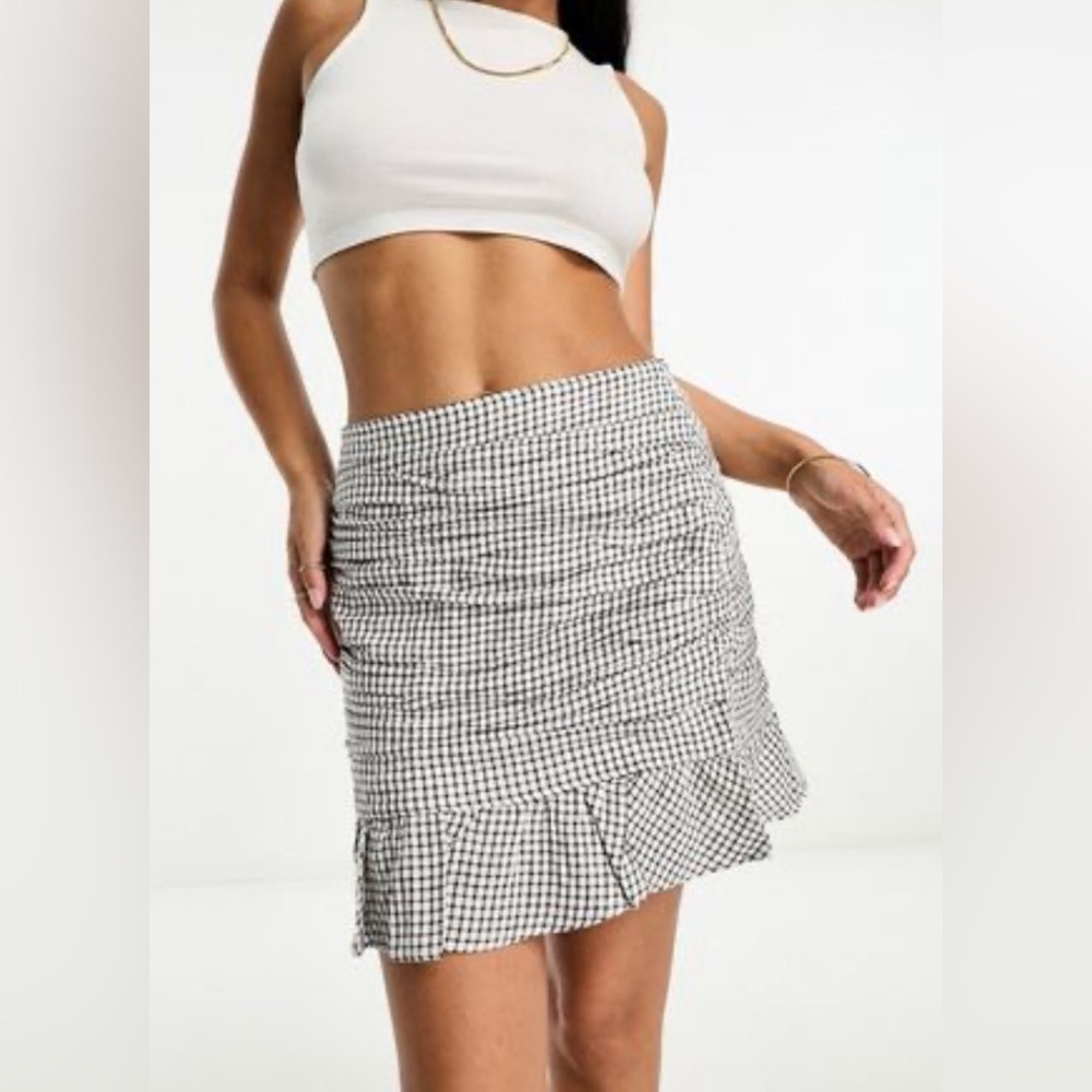 Abercrombie & Fitch Black And White Linen Blend Checkered Skirt Coquette